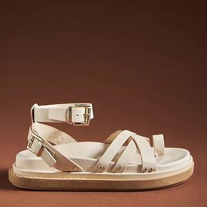 ALOHAS Cream Strappy Platform Sandals with Gold Buckles